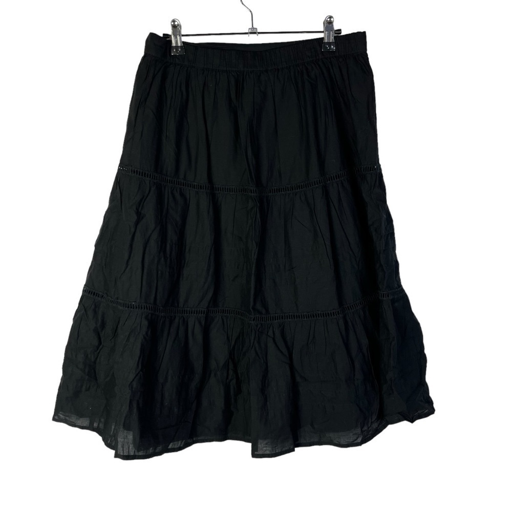 J. Crew Black Ladder Lace Tiered Midi Skirt S